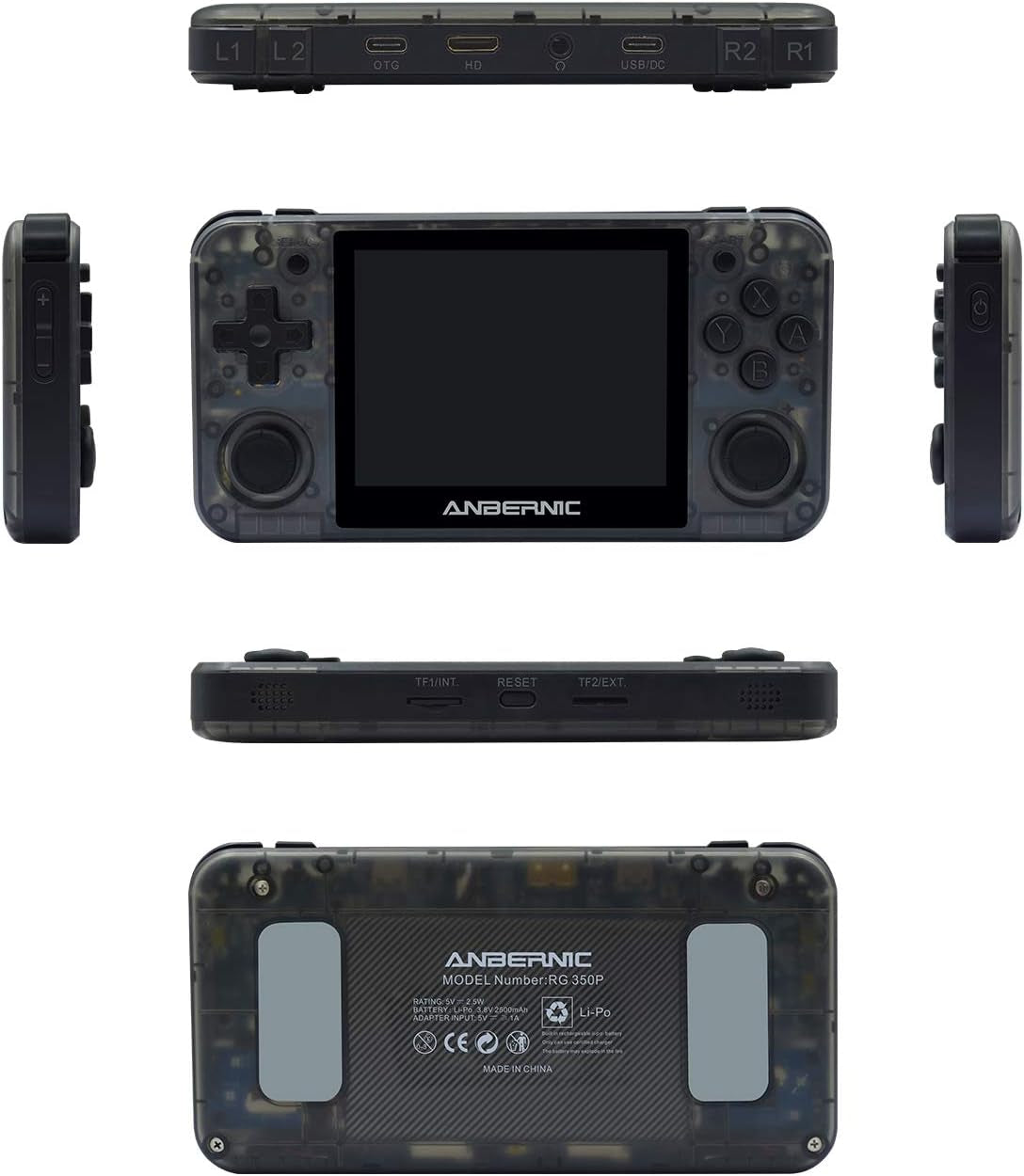 RG350P Handheld Game Console,Plug & Play Video Games with 32G TF Card 2500 Classic Games, Portable Game Console 3.5 Inch HD Screen Supports HDMI Output, Black Transparent