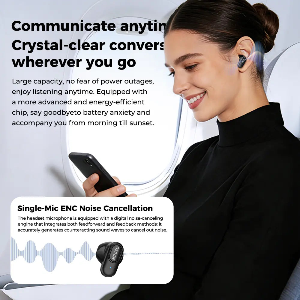 MINISO MS126 Bluetooth 6.0 Earphones,Led Display High Fidelity Waterproof Wireless Earphones, Suitable for Office, Sports, Study and Audio Calls ,Built-In Microphone , Earphones