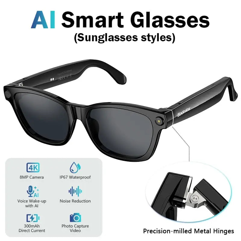 BV100 8MP Camera Glasses Smart Glasses with AI Translator 165+ Languages for Travel Photochromic Lenses Outdoor