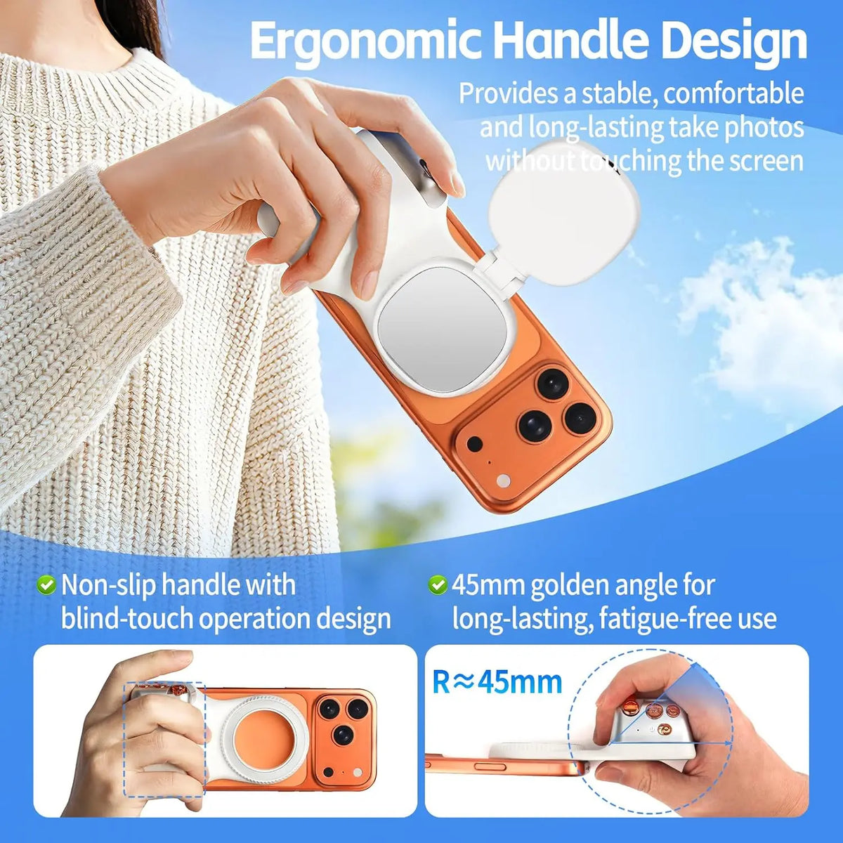Magnetic Phone Camera Grip, Fun Shot Magnetic Camera Grip & Selfie Light for Iphone & Android with Wireless Shutter Button, Creator Kit for Tiktok/Selfies/Photography/Video