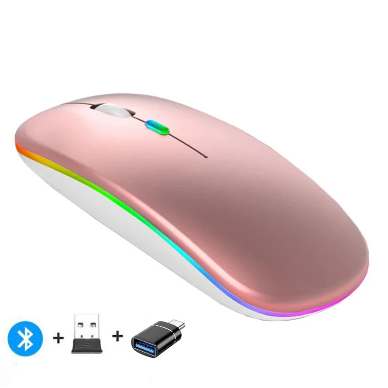 Rechargeable Wireless Mouse Bluetooth-Compatible 2.4Ghz Dual Modes Computer Mice with Nano Receiver for PC Laptop Macbook