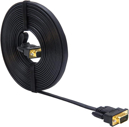 5M Ultra Thin Flat Type Computer Monitor VGA Cable Standard 15 Pin Male to Male Connector SVGA Wire 16 Feet - Black