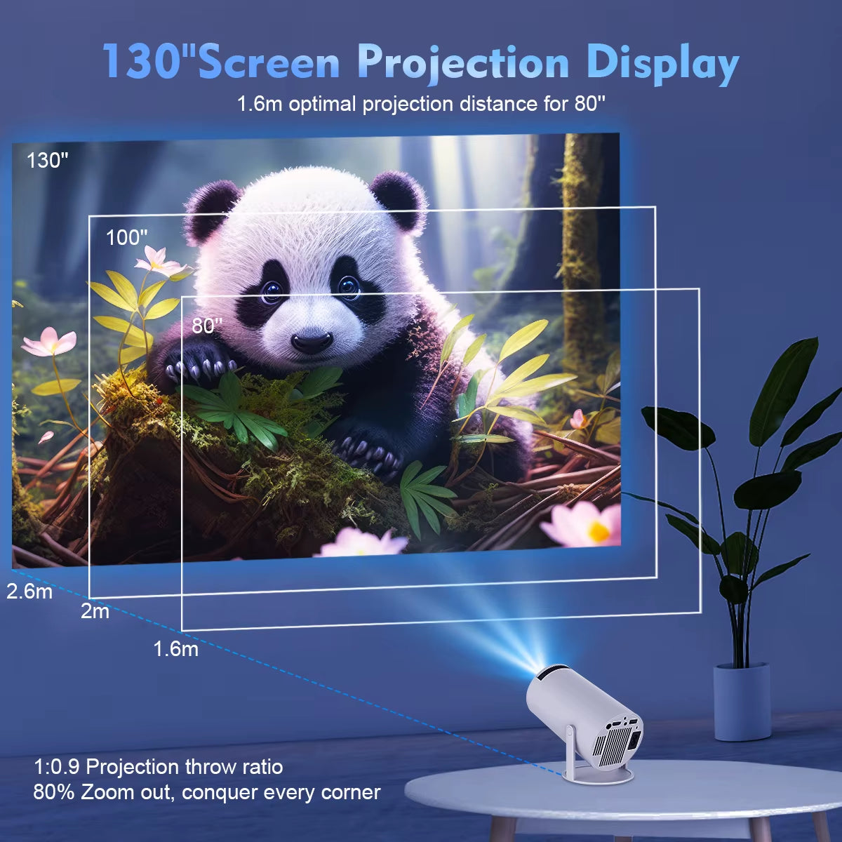 Android 14 Wifi6 260ANSI Projector Allwinnerh726 1280*720P 8K180° Flexible BT5.4 Home Cinema Outdoor Portable Projetor