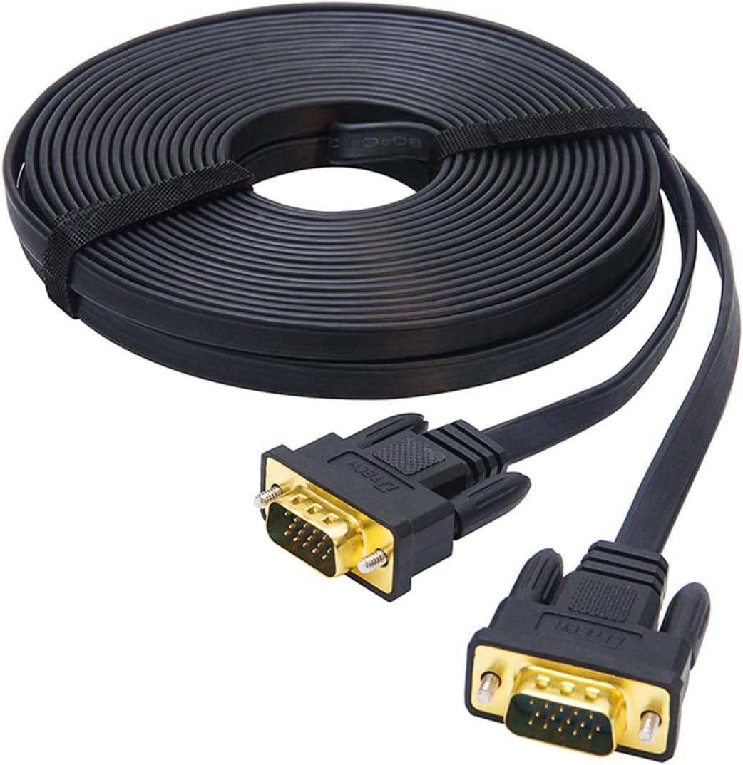 5M Ultra Thin Flat Type Computer Monitor VGA Cable Standard 15 Pin Male to Male Connector SVGA Wire 16 Feet - Black
