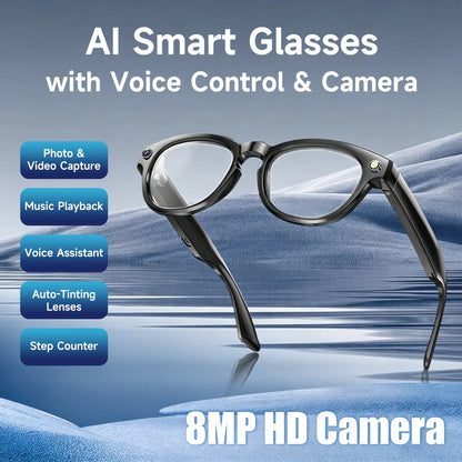 JEYUIN Smart Camera Glasses 8MP HD, Photochromic Auto Tint Lenses,Wireless Bluetooth Audio Sunglasses, Hands-Free Photo Video Recording, Real-Time Translation 160+ Languages, Wifi Wearable for Travel Outdoor Sports Driving Daily Use, Gift for Men Women
