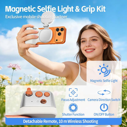 Magnetic Phone Camera Grip, Fun Shot Magnetic Camera Grip & Selfie Light for Iphone & Android with Wireless Shutter Button, Creator Kit for Tiktok/Selfies/Photography/Video