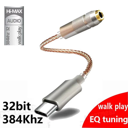 Type C to 3.5Mm Hifi DAC Earphone Amplifier USB C Audio Decoder AMP Adapter CB1200AU Chip Sound Card Digital Decoder for Android