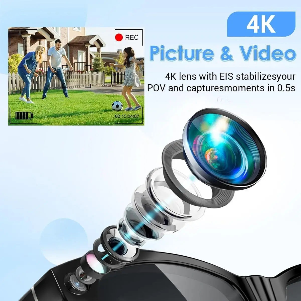 BV100 8MP Camera Glasses Smart Glasses with AI Translator 165+ Languages for Travel Photochromic Lenses Outdoor