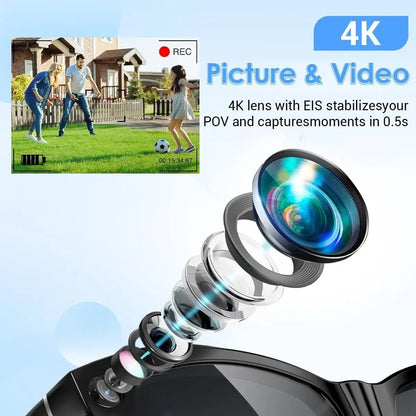 BV100 8MP Camera Glasses Smart Glasses with AI Translator 165+ Languages for Travel Photochromic Lenses Outdoor
