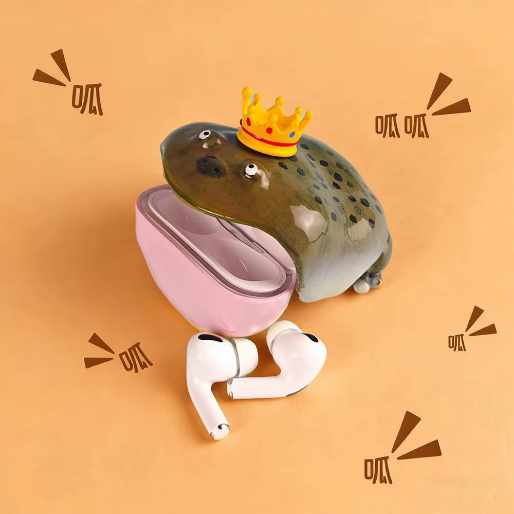 Ugly Frog Handmade Earphone Case for Airpod Cute Funny Pink Bow Frog Earphone Protective Cover Creative Design Gift for Friends