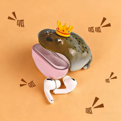 Ugly Frog Handmade Earphone Case for Airpod Cute Funny Pink Bow Frog Earphone Protective Cover Creative Design Gift for Friends