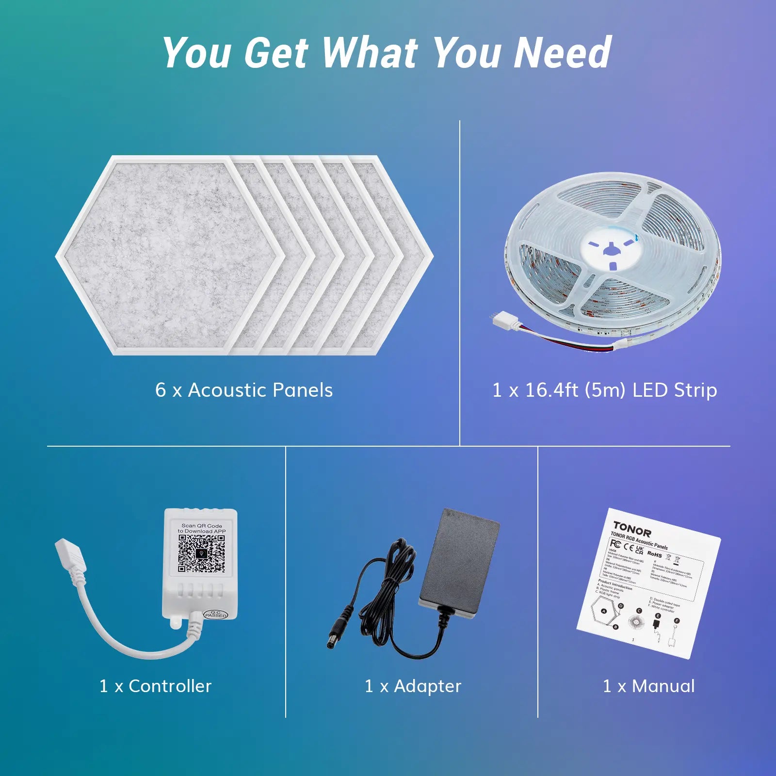 TONOR RGB Acoustic Panels Self-Adhesive, Sound Proof Panels Dampening Insulation Treatment for Gaming,Streaming, Podcast, Studio