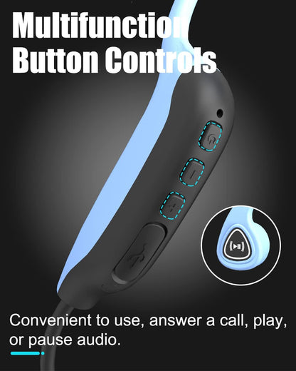 Bone Conduction Headphones, Wireless Bluetooth Bone Conducting Earbuds, Open Ear Headset with Mic, for Running, Cycling, Yoga-Blue