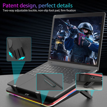 GT500 Powerful Turbo-Fan (5000 RPM) RGB Laptop Cooling Pad with Infinitely Variable Speed,Seal Foam for Rapid Cooling Gaming Laptop,Dust Filter for Protect Laptop,13-17.3Inch Laptop Cooler
