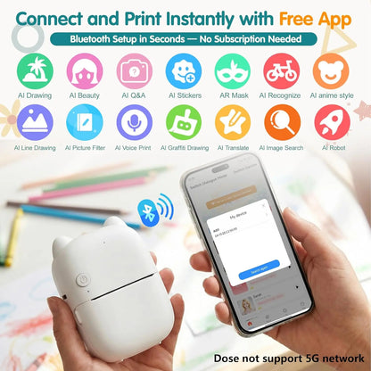 Smart AI Voice Printer with App, Mini Inkless Portable Printer with 1 Roll Paper AI Creative Printing for Kids’ Gifts, DIY Crafts, Study Notes, Pictures & Lists, Ideal for Home, School & Office Organization