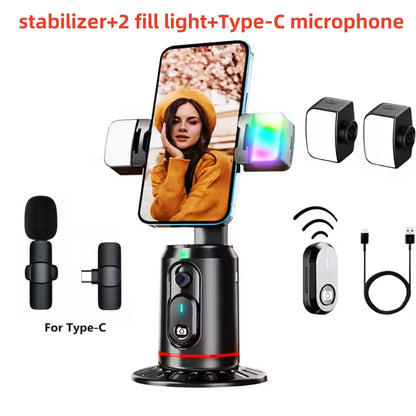 360° Rotation Gimbal Stabilizer Tripod Selfie Stick Desktop Face Tracking with Bluetooth Remote Shutter Light Holder