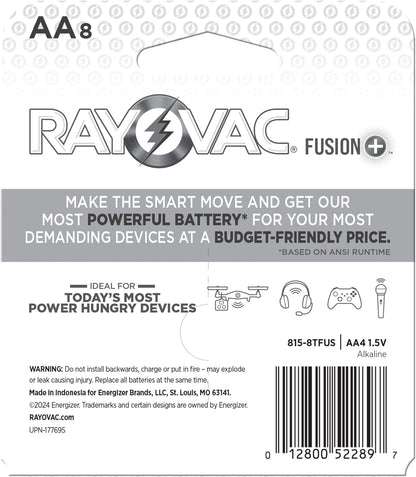 Fusion AA Batteries (8 Pack), Double a Alkaline Batteries