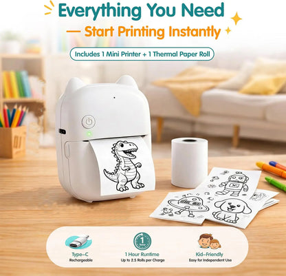 Smart AI Voice Printer with App, Mini Inkless Portable Printer with 1 Roll Paper AI Creative Printing for Kids’ Gifts, DIY Crafts, Study Notes, Pictures & Lists, Ideal for Home, School & Office Organization