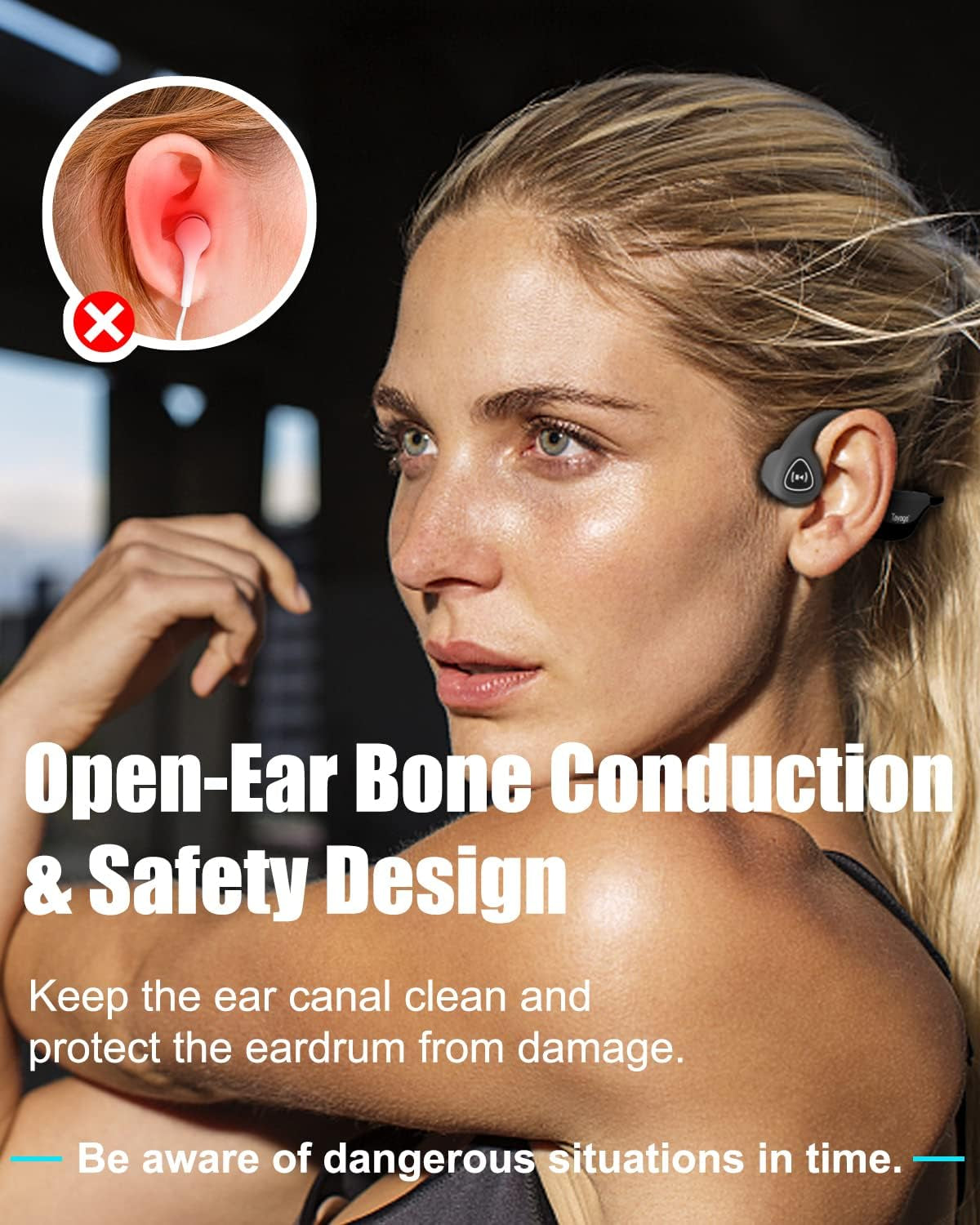 Bone Conduction Headphones, Wireless Bluetooth Bone Conducting Earbuds, Open Ear Headset with Mic, for Running, Cycling, Yoga-Blue