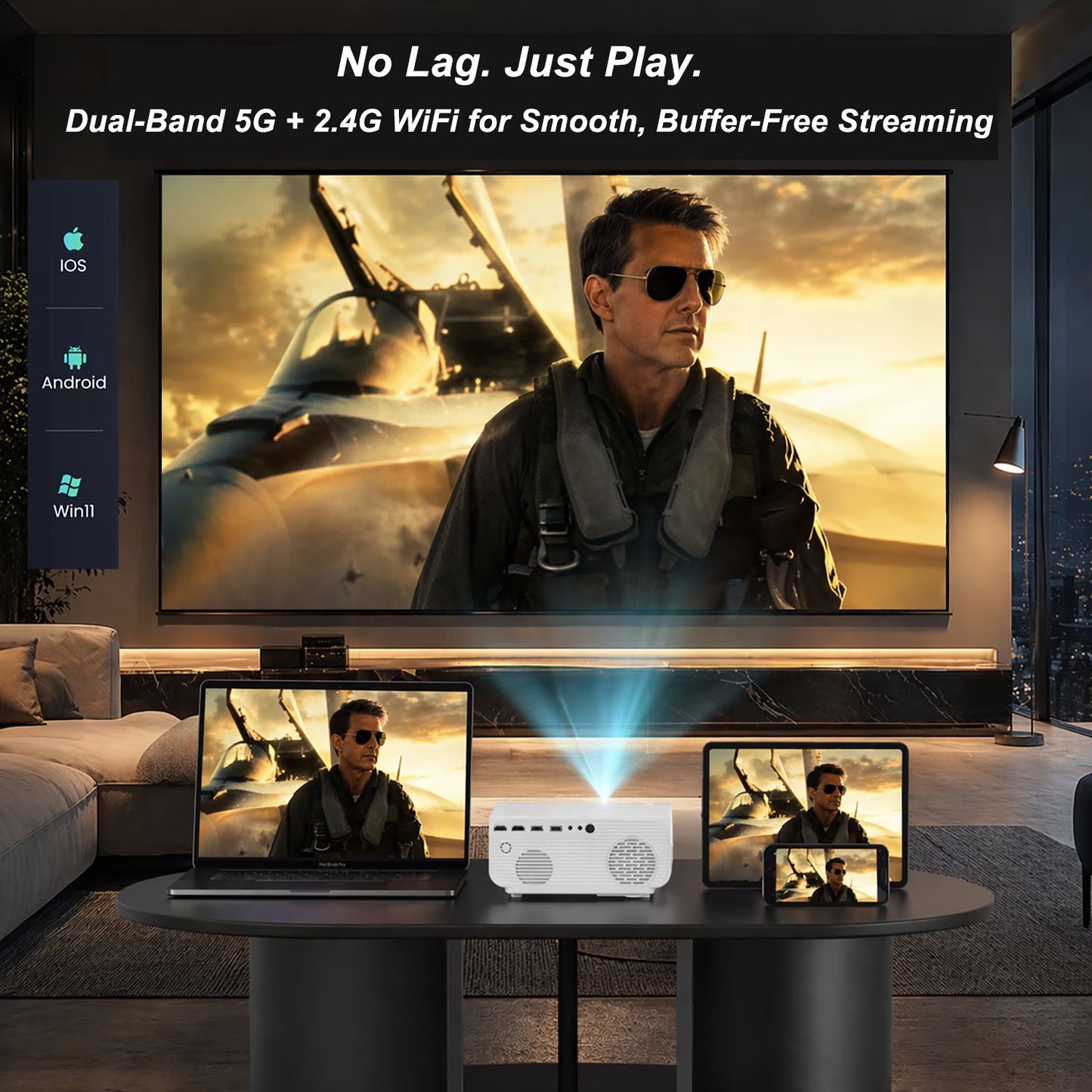 Native 1080P Mini Projector, Support 4K Projector with 5G Wifi and Bluetooth, 300 ANSI Movie Projector Compatible with HDMI/USB/PC/AV, 300" Display Full HD Home Theater, Outdoor & Indoor Use
