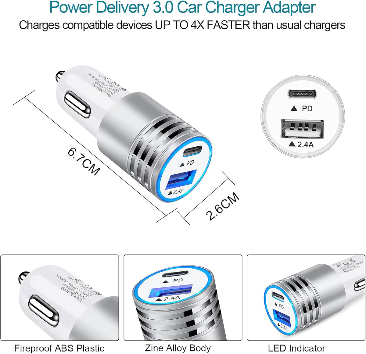 USB C Car Charger Fast Charging C Cord for Samsung Galaxy A17 A16 5G S24 S23 A15 A14 A25 S22 S21 Ultra/S21+/S20 Fe/Note 20 S10E S9 A71 A72 A52 A32,Iphone 16 Pro Max 15,30W Phone Automobile Adapter
