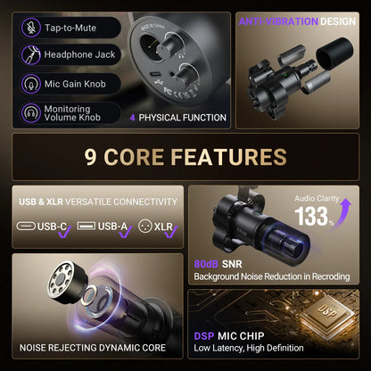 FIFINE K688 Neo USB/XLR Podcast Microphone – Dynamic Pro Mic, Mute & Monitor for Streaming, Gaming, Vocal & Music Recording Audio, for PC Smartphone Mixer, Boom Arm