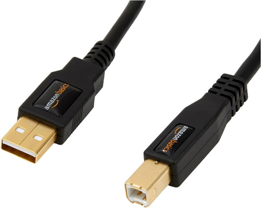 USB 2.0 Cable, USB-A to USB-B, for Printer or External Hard Drive, Connect to Computer/Laptop/Pc, 480 Mbps Transfer Speed, Gold-Plated Connectors, 6 Foot, Black