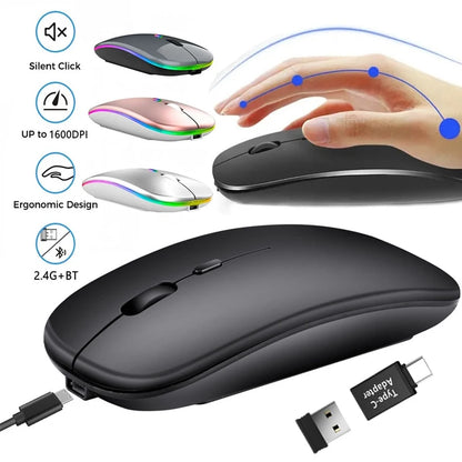 Rechargeable Wireless Mouse Bluetooth-Compatible 2.4Ghz Dual Modes Computer Mice with Nano Receiver for PC Laptop Macbook