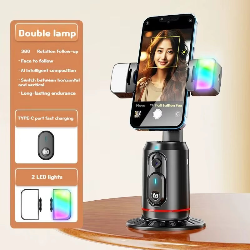 360° Rotation Gimbal Stabilizer Tripod Selfie Stick Desktop Face Tracking with Bluetooth Remote Shutter Light Holder