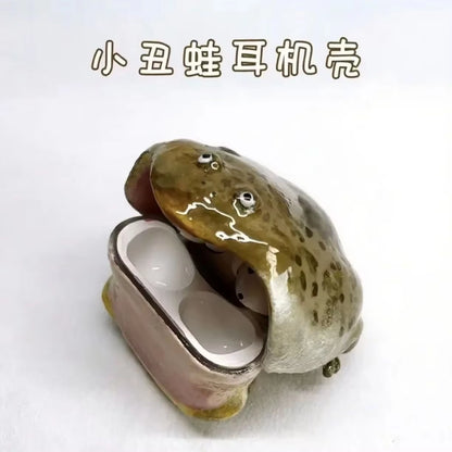 Ugly Frog Handmade Earphone Case for Airpod Cute Funny Pink Bow Frog Earphone Protective Cover Creative Design Gift for Friends