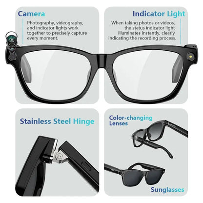 BV100 8MP Camera Glasses Smart Glasses with AI Translator 165+ Languages for Travel Photochromic Lenses Outdoor