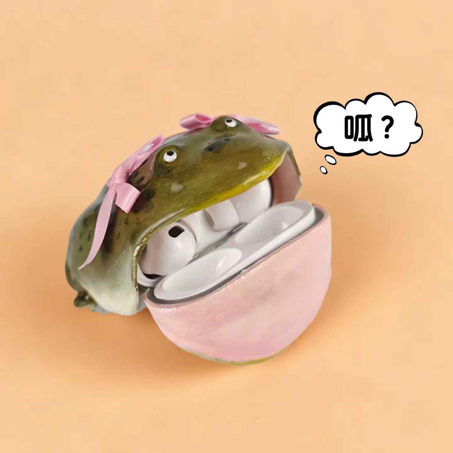 Ugly Frog Handmade Earphone Case for Airpod Cute Funny Pink Bow Frog Earphone Protective Cover Creative Design Gift for Friends
