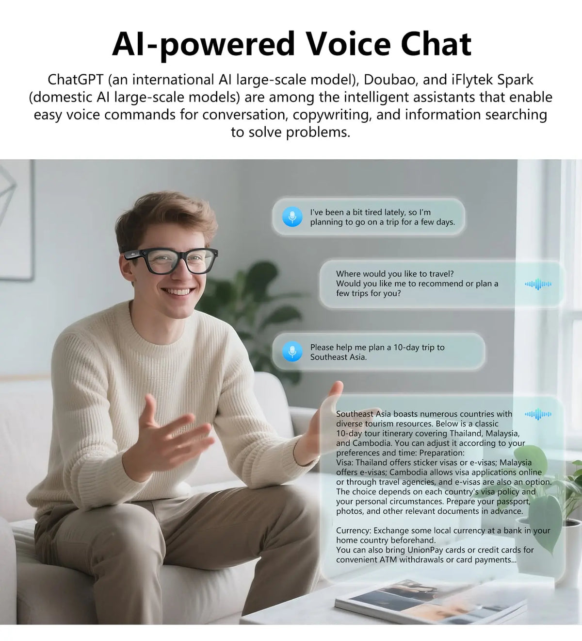 BV100 8MP Camera Glasses Smart Glasses with AI Translator 165+ Languages for Travel Photochromic Lenses Outdoor