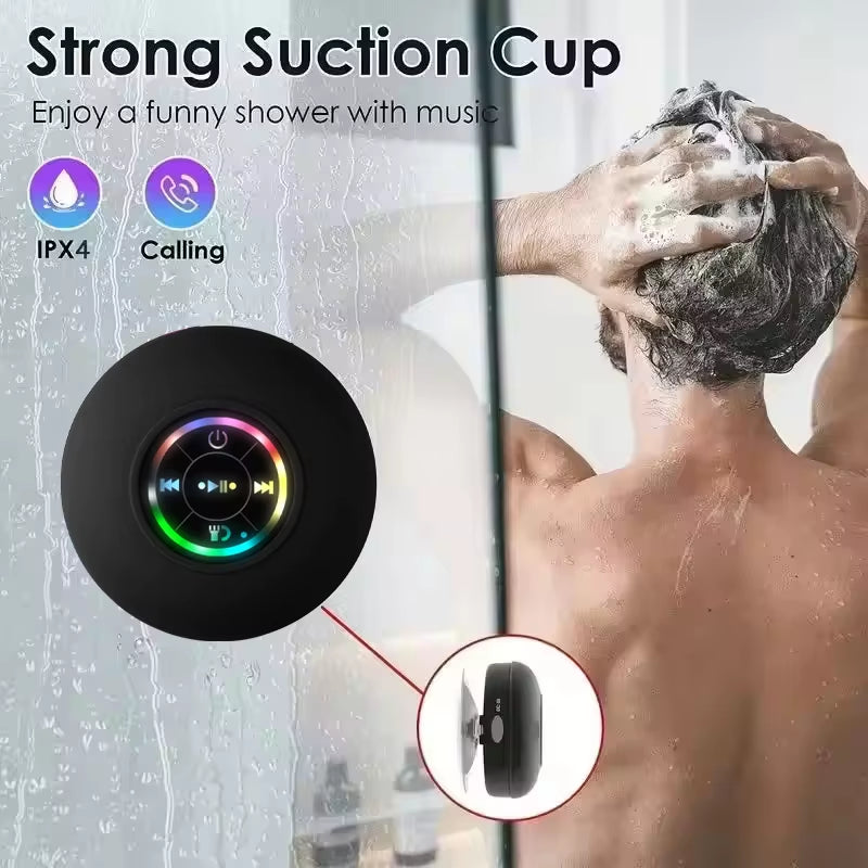 AquaBeat Mini: Waterproof LED Bluetooth Speaker with Powerful Sound & Suction Cup Mount