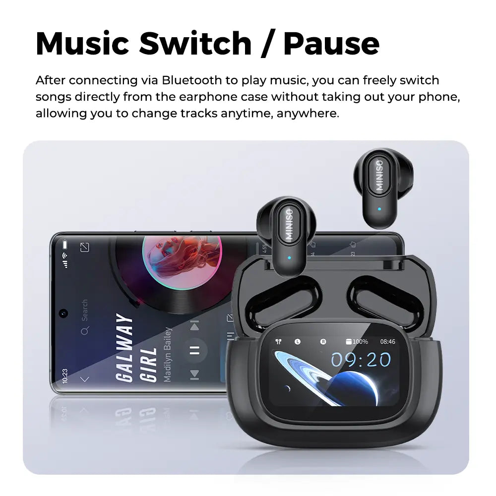 MINISO MS126 Bluetooth 6.0 Earphones,Led Display High Fidelity Waterproof Wireless Earphones, Suitable for Office, Sports, Study and Audio Calls ,Built-In Microphone , Earphones