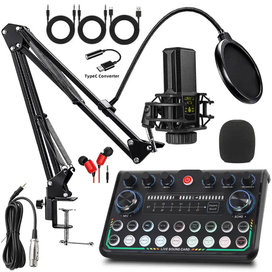 Safring 2026 Upgraded Podcast Equipment Bundle, Recording Studio Package with Pro Audio Interface(4 Customize SE) and Podcast Microphone for Gamer Podcasting, Recording, Singing, Streaming #Summervibes