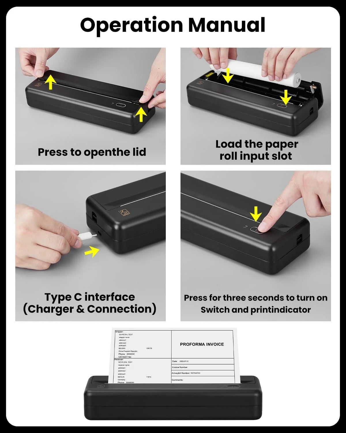 HPRT MT810 Portable Printer, A4 Wireless Bluetooth Travel Printer, Thermal Printer Support 8" & 4" Thermal Roll Paper Suitable for Home Vehincles Office Business
