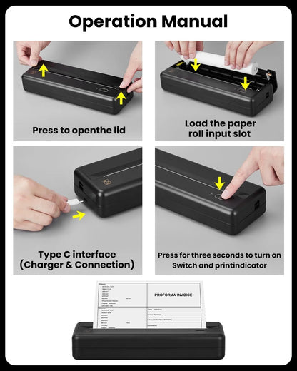 HPRT MT810 Portable Printer, A4 Wireless Bluetooth Travel Printer, Thermal Printer Support 8" & 4" Thermal Roll Paper Suitable for Home Vehincles Office Business