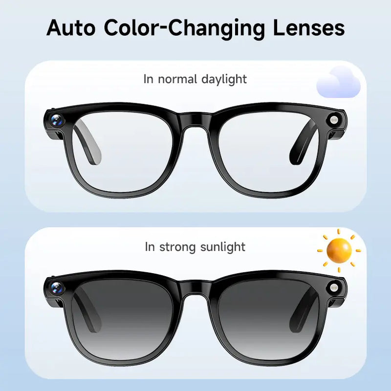 JEYUIN Smart Camera Glasses 8MP HD, Photochromic Auto Tint Lenses,Wireless Bluetooth Audio Sunglasses, Hands-Free Photo Video Recording, Real-Time Translation 160+ Languages, Wifi Wearable for Travel Outdoor Sports Driving Daily Use, Gift for Men Women