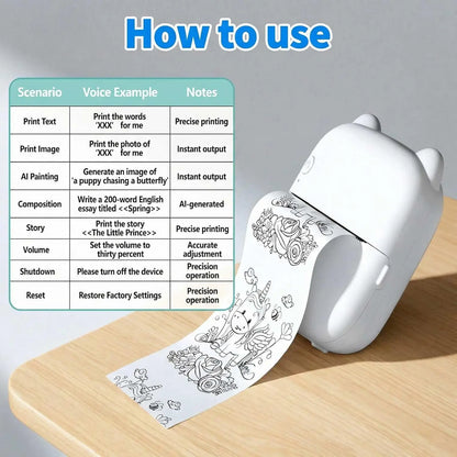 Smart AI Voice Printer with App, Mini Inkless Portable Printer with 1 Roll Paper AI Creative Printing for Kids’ Gifts, DIY Crafts, Study Notes, Pictures & Lists, Ideal for Home, School & Office Organization