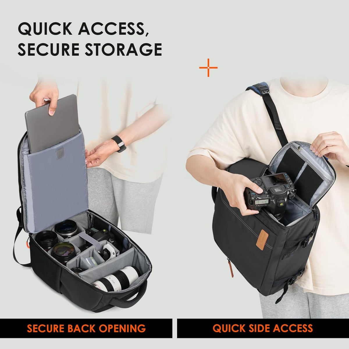 Camera Backpack for Photographers - Compact Camera Bag with 15.6 Inch Laptop Compartment - Side Access Quick Draw - Anti-Theft Hidden Pocket Tripod Holder Rain Cover - TB04 Black