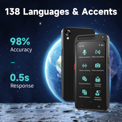 Language Translator Device, Two-Way Smart Voice and Photo Pocket Translator Real Time, Online Offline Translation for Business, Learning,Black