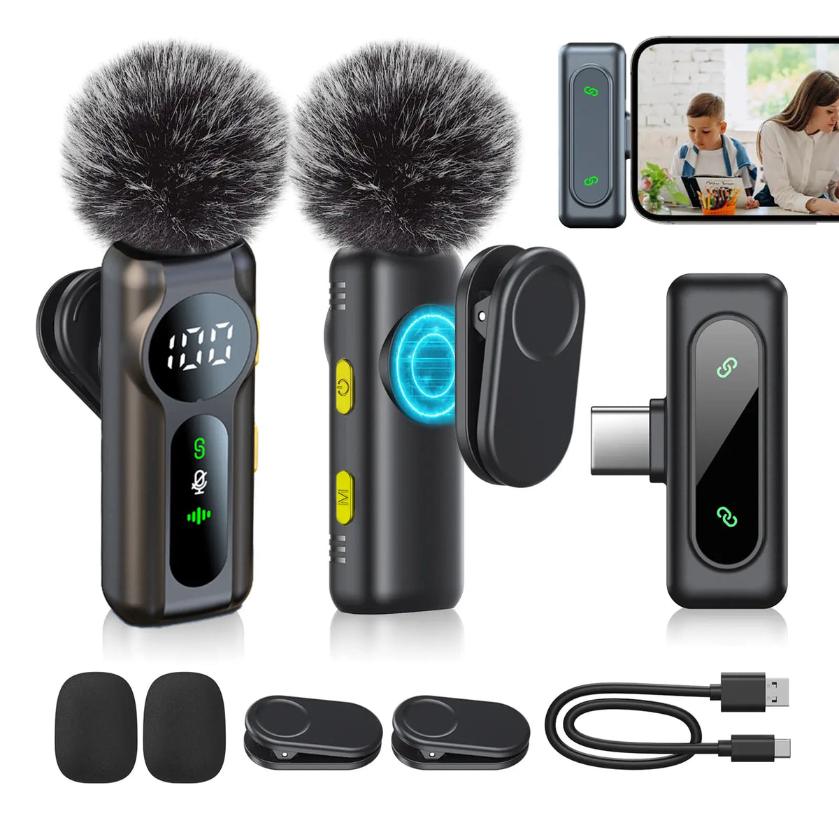 2-Pack Wireless Lavalier Clip-On Microphones