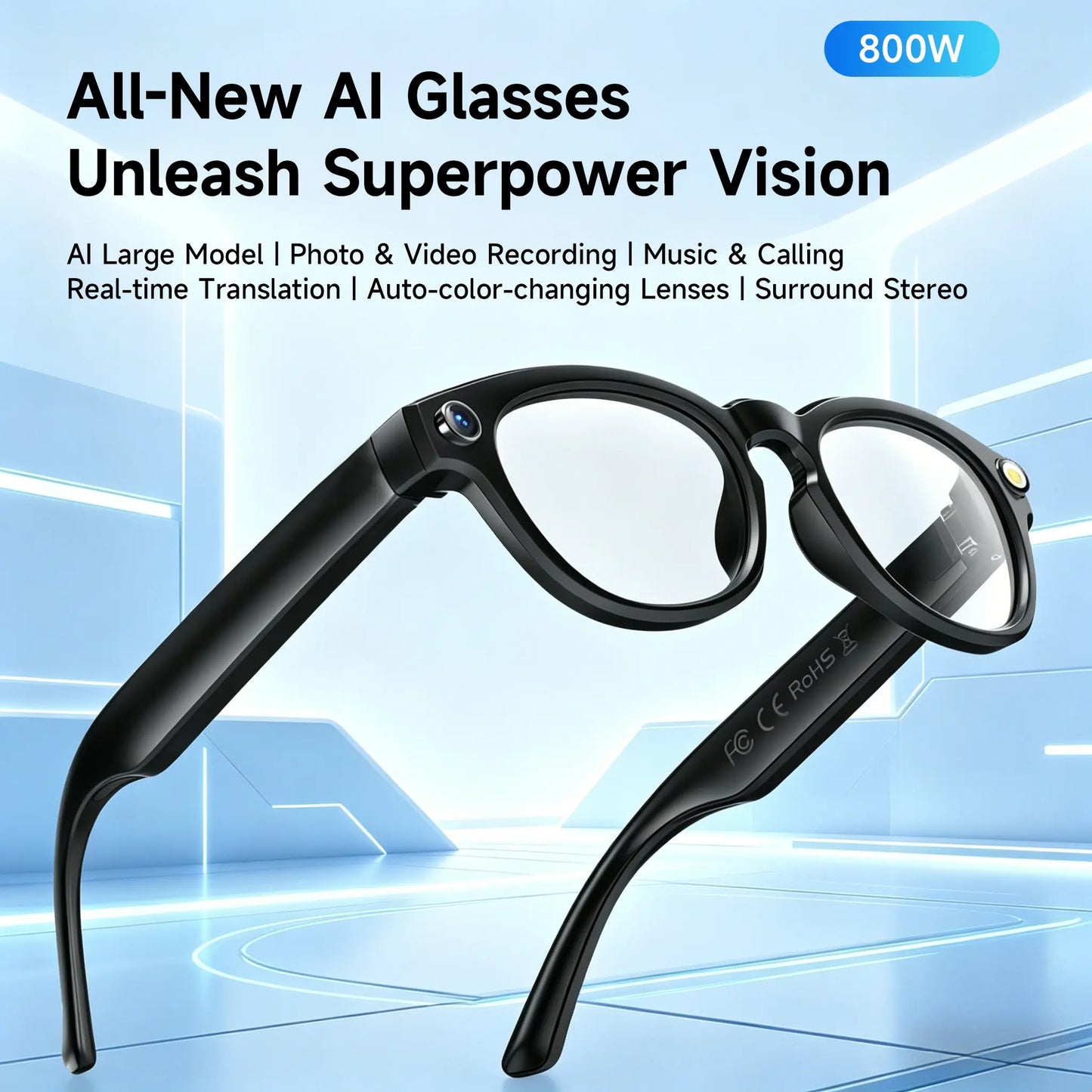 JEYUIN Smart Camera Glasses 8MP HD, Photochromic Auto Tint Lenses,Wireless Bluetooth Audio Sunglasses, Hands-Free Photo Video Recording, Real-Time Translation 160+ Languages, Wifi Wearable for Travel Outdoor Sports Driving Daily Use, Gift for Men Women