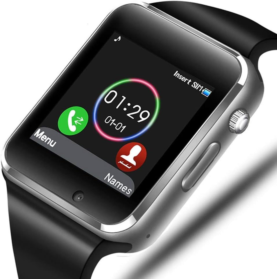 Smart Watch Bluetooth Watch Support Make/Answer Phones Receive/View Messages Compatible Iphone Android Ios Phones with Camera Pedometer SIM SD Card Slot for Men Women Kids (Silver)