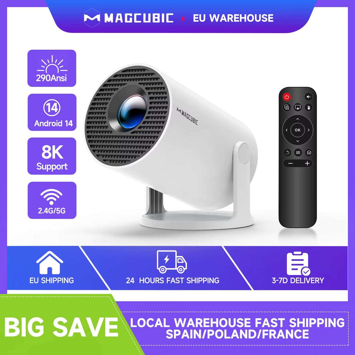 Android 14 Wifi6 260ANSI Projector Allwinnerh726 1280*720P 8K180° Flexible BT5.4 Home Cinema Outdoor Portable Projetor