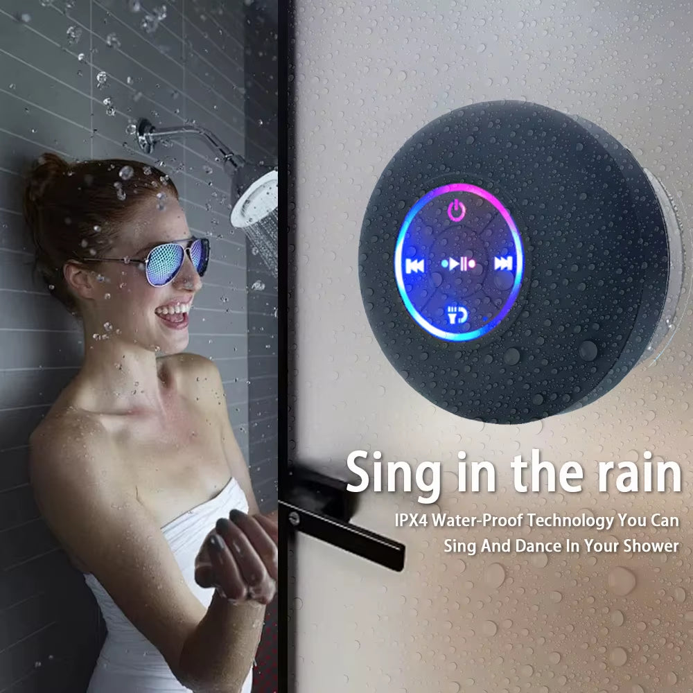 AquaBeat Mini: Waterproof LED Bluetooth Speaker with Powerful Sound & Suction Cup Mount