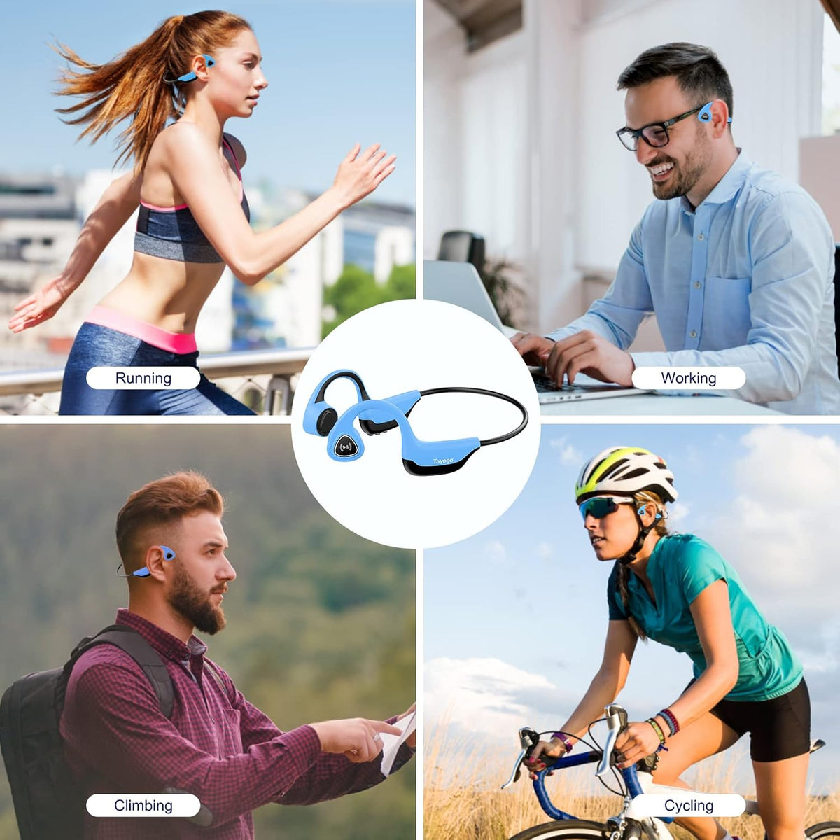 Bone Conduction Headphones, Wireless Bluetooth Bone Conducting Earbuds, Open Ear Headset with Mic, for Running, Cycling, Yoga-Blue